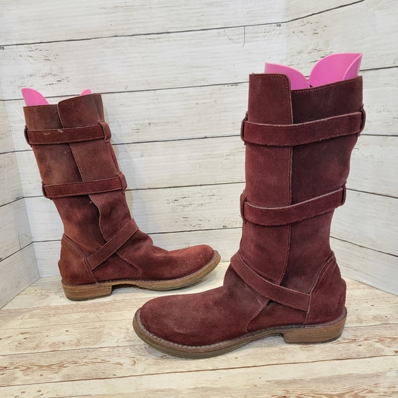 Fiorentini + Baker burgundy suede 3 buckle knee boots - Picture 5 of 13